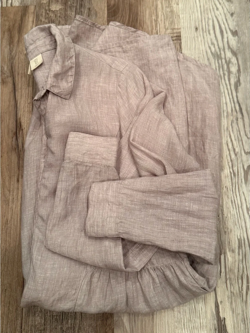 100% Linen Shirt Dress Long Sleeve MIDI Breathable Flowy Pockets Staple Sz S - Picture 14 of 14